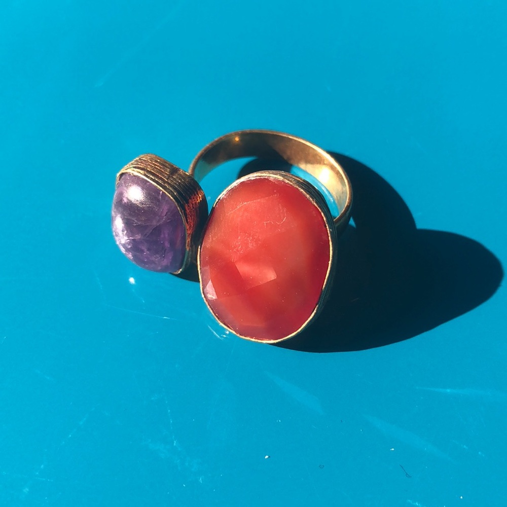 Carnelian and Amethyst Ring, Handmade